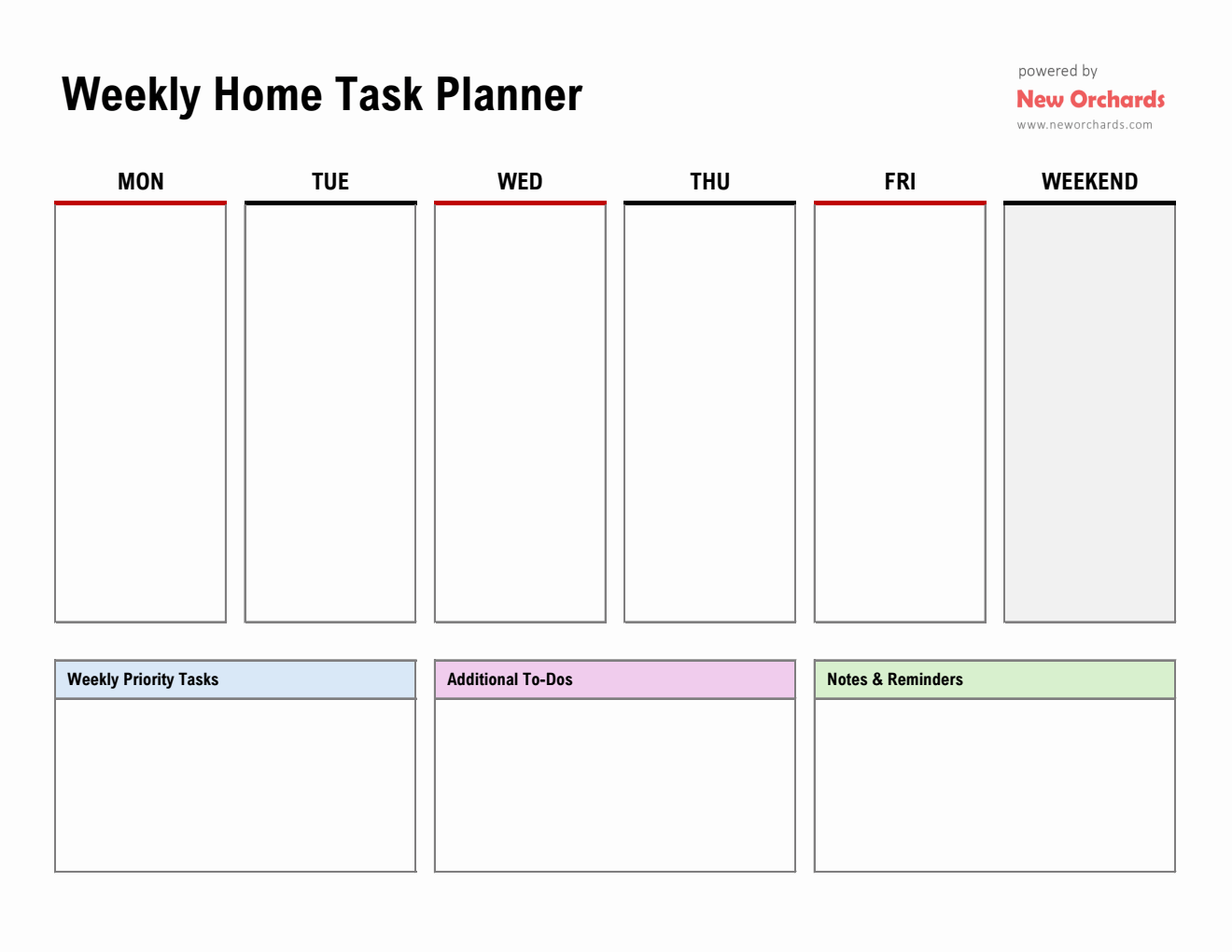 Weekly Home Task Planner Template - Excel Format