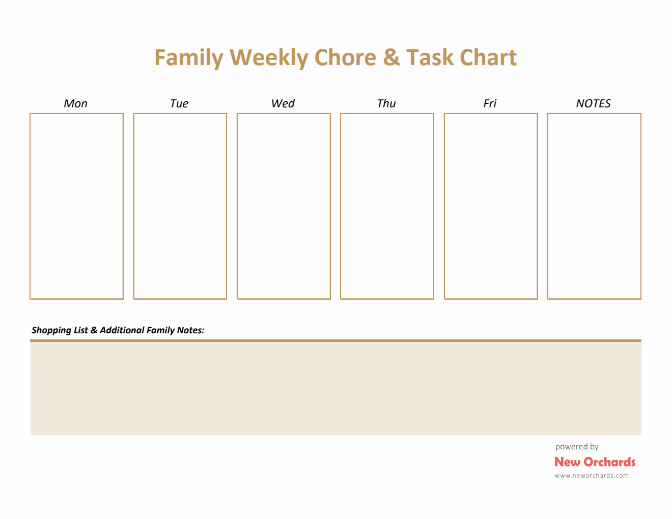 Family Weekly Chore And Task Chart Template - Excel Format