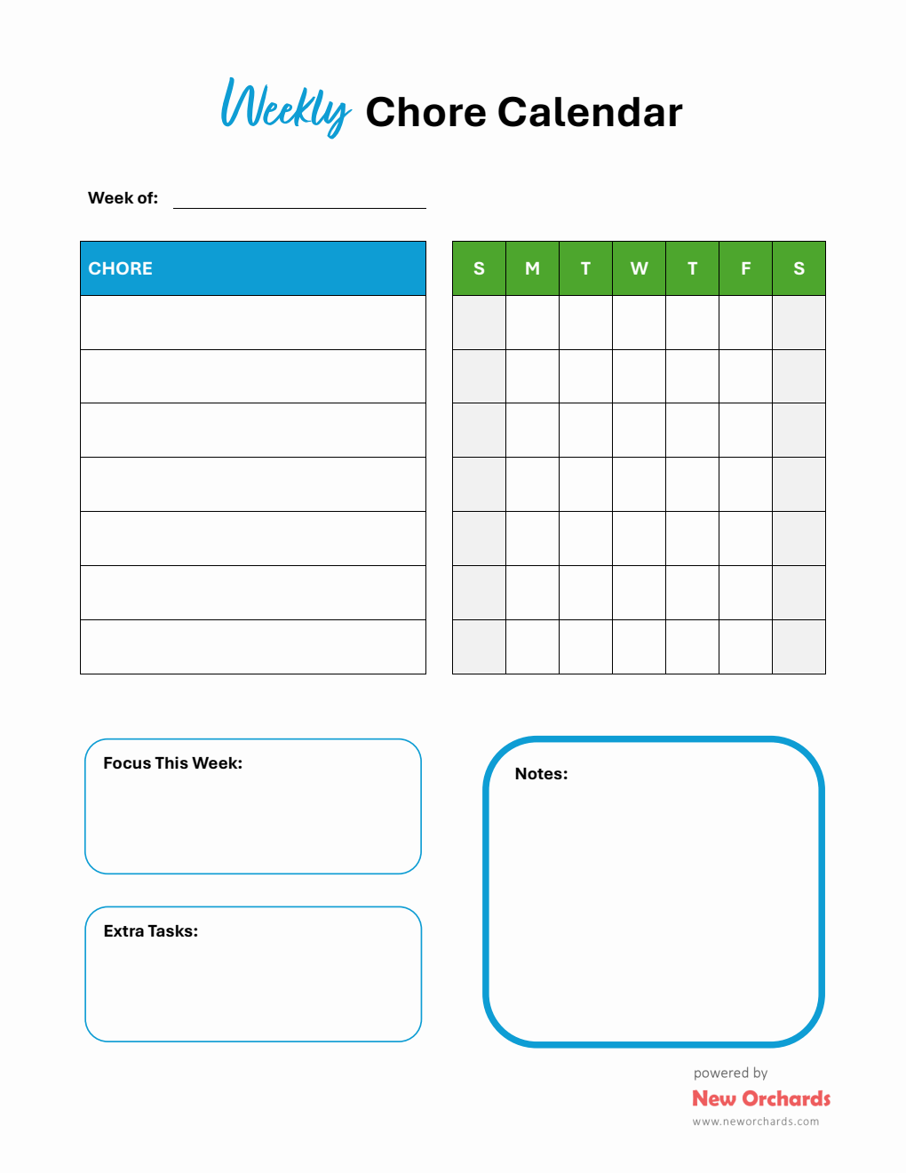 Chore Calendar Template (Word)