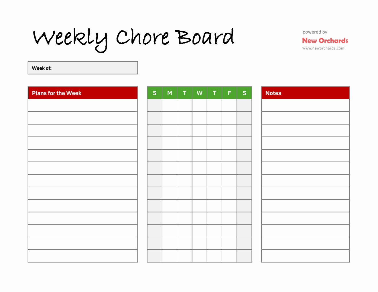 Chore Board Template (Excel)