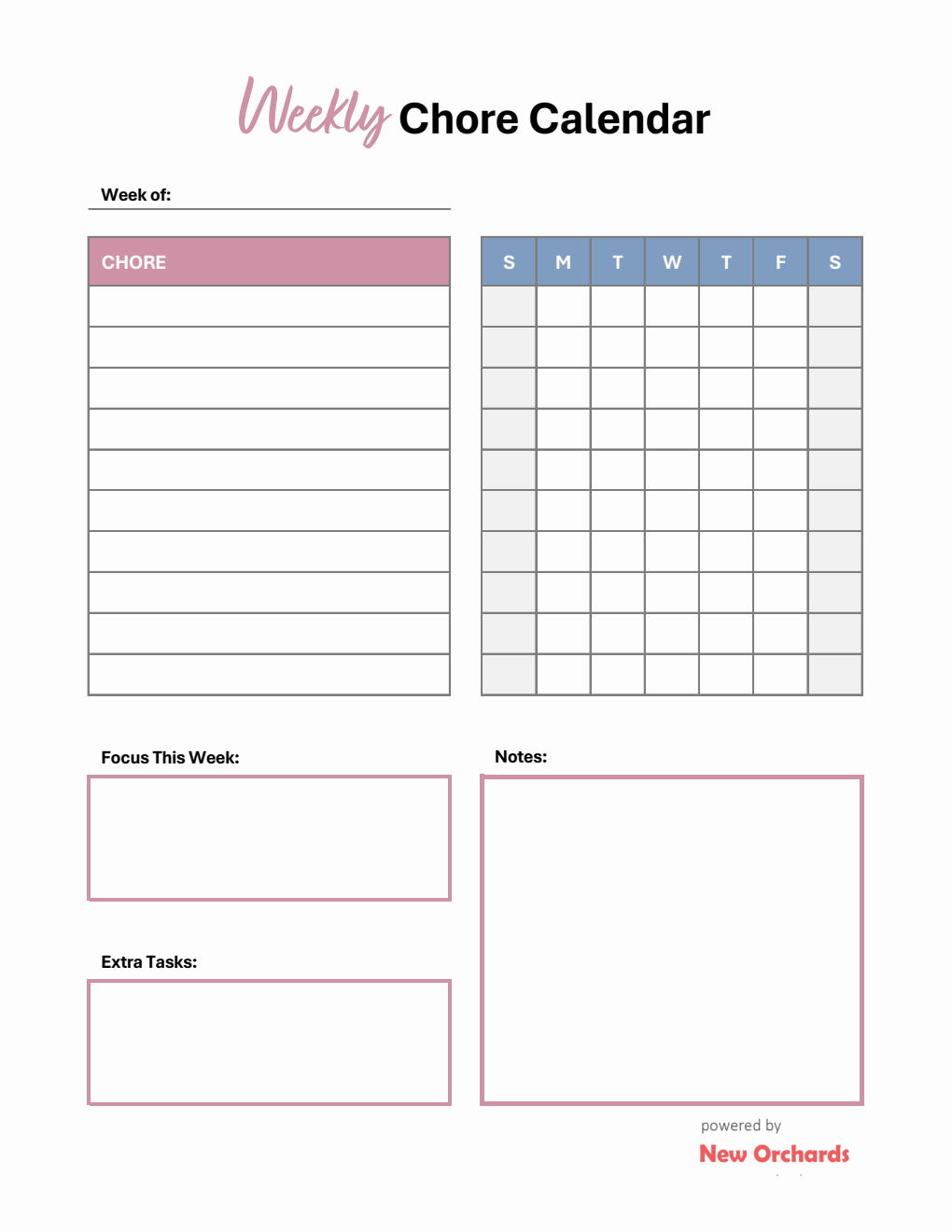 Chore Calendar Template (Excel)