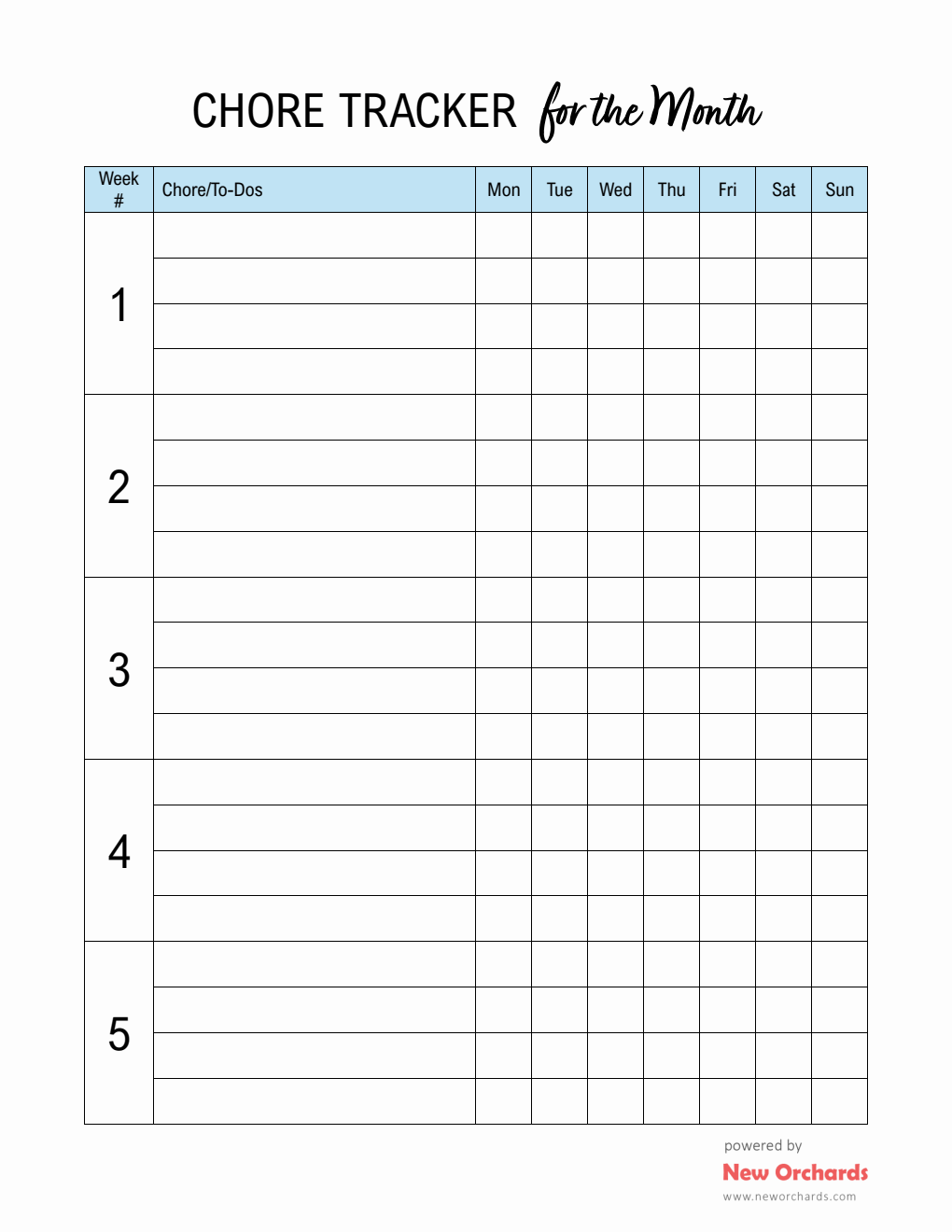 Chore Tracker Template (Word)