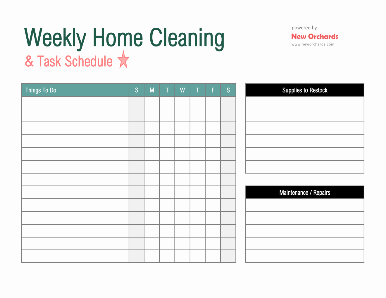 Weekly Home Cleaning And Task Schedule Template (Excel)