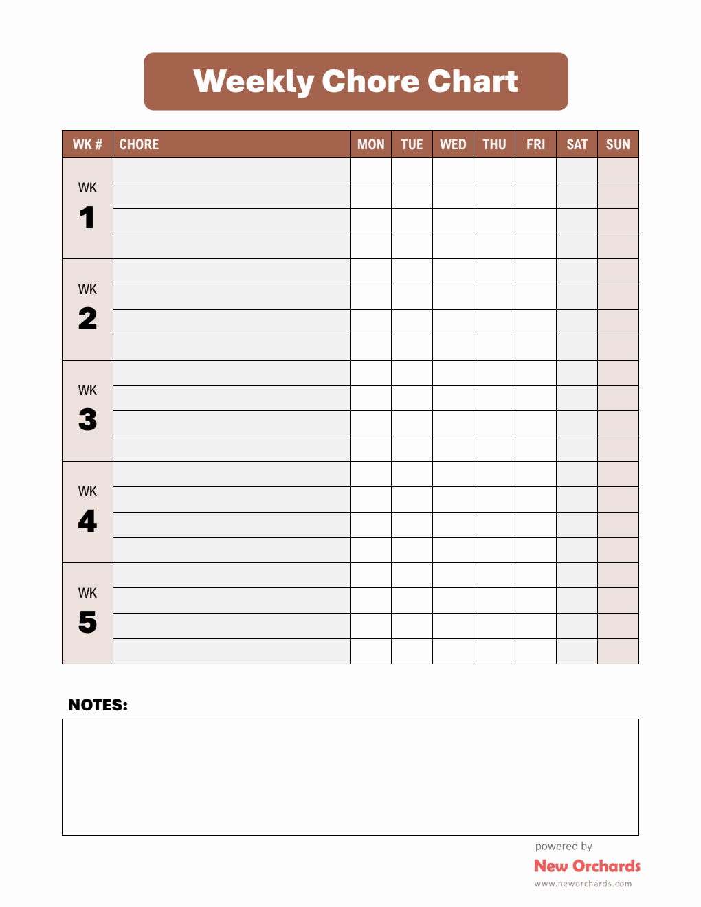 Weekly Chore Chart Template (Word)