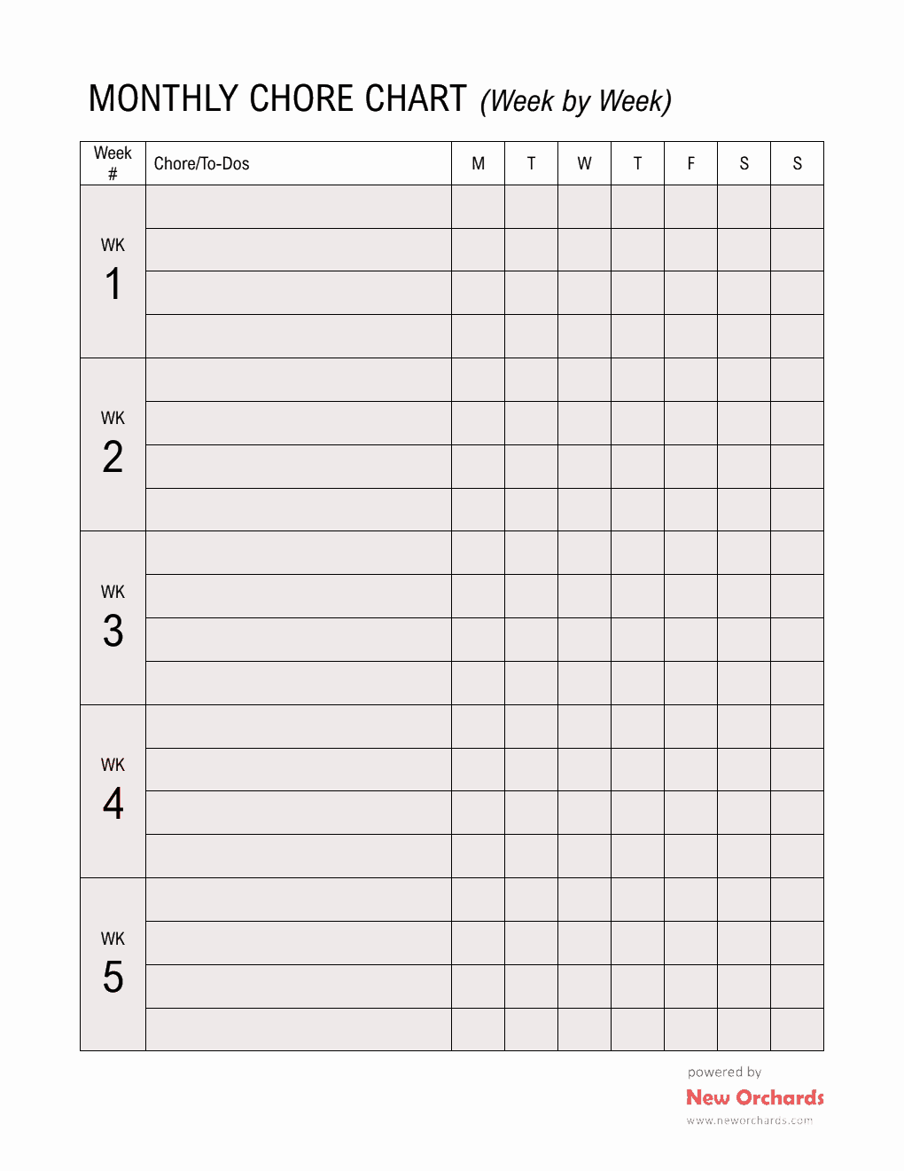 Monthly Chore Chart Template (PDF)