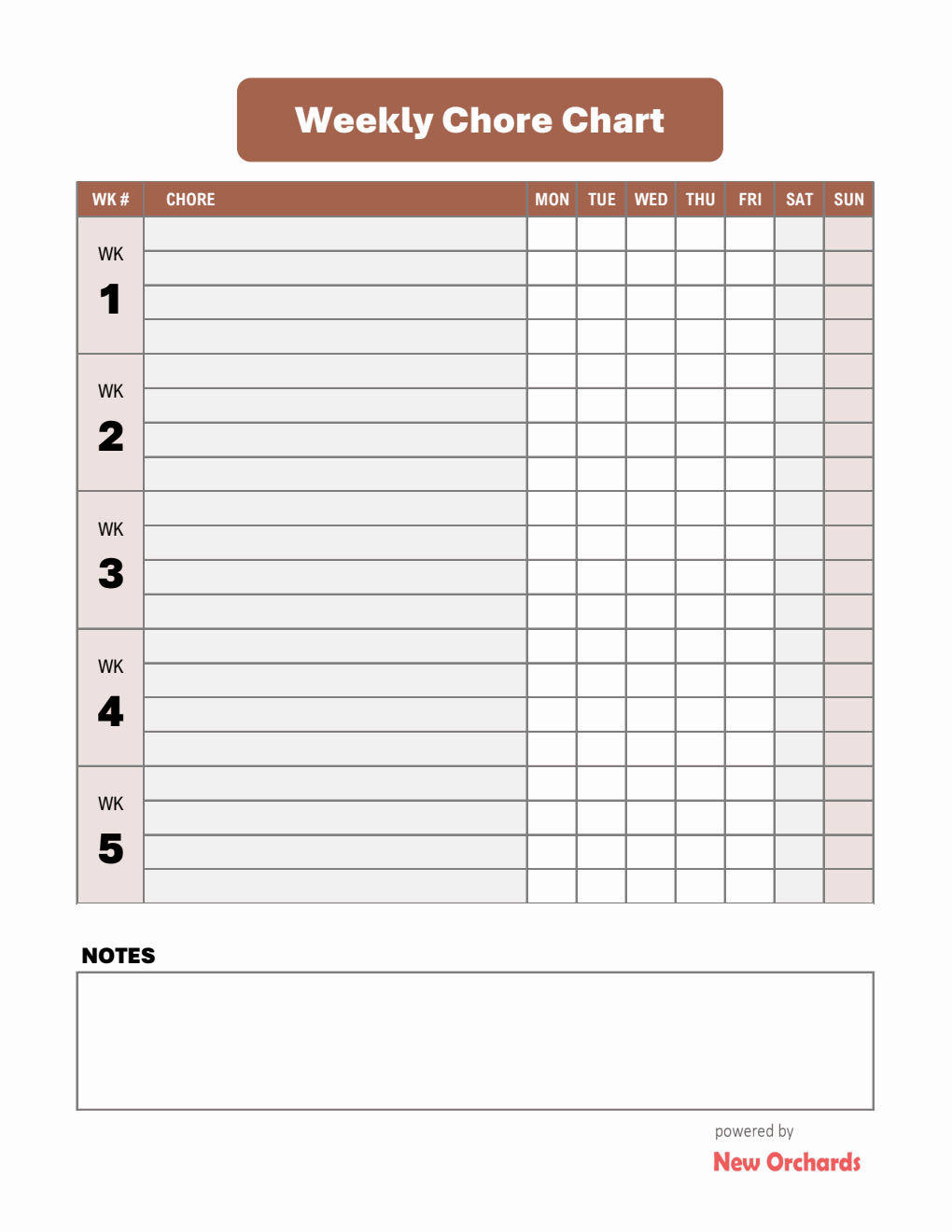 Weekly Chore Chart Template (Excel)