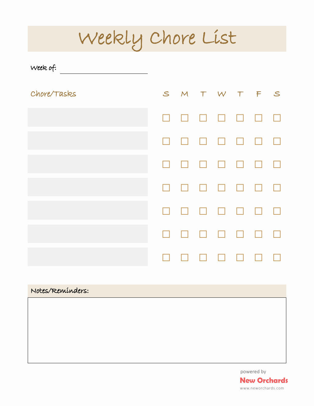 Chore List Template (Word)