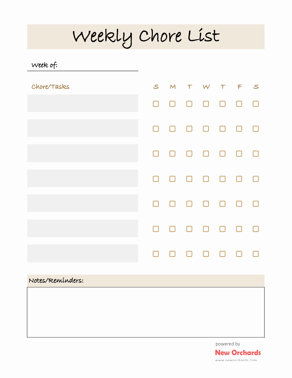 Chore List Template (Excel)