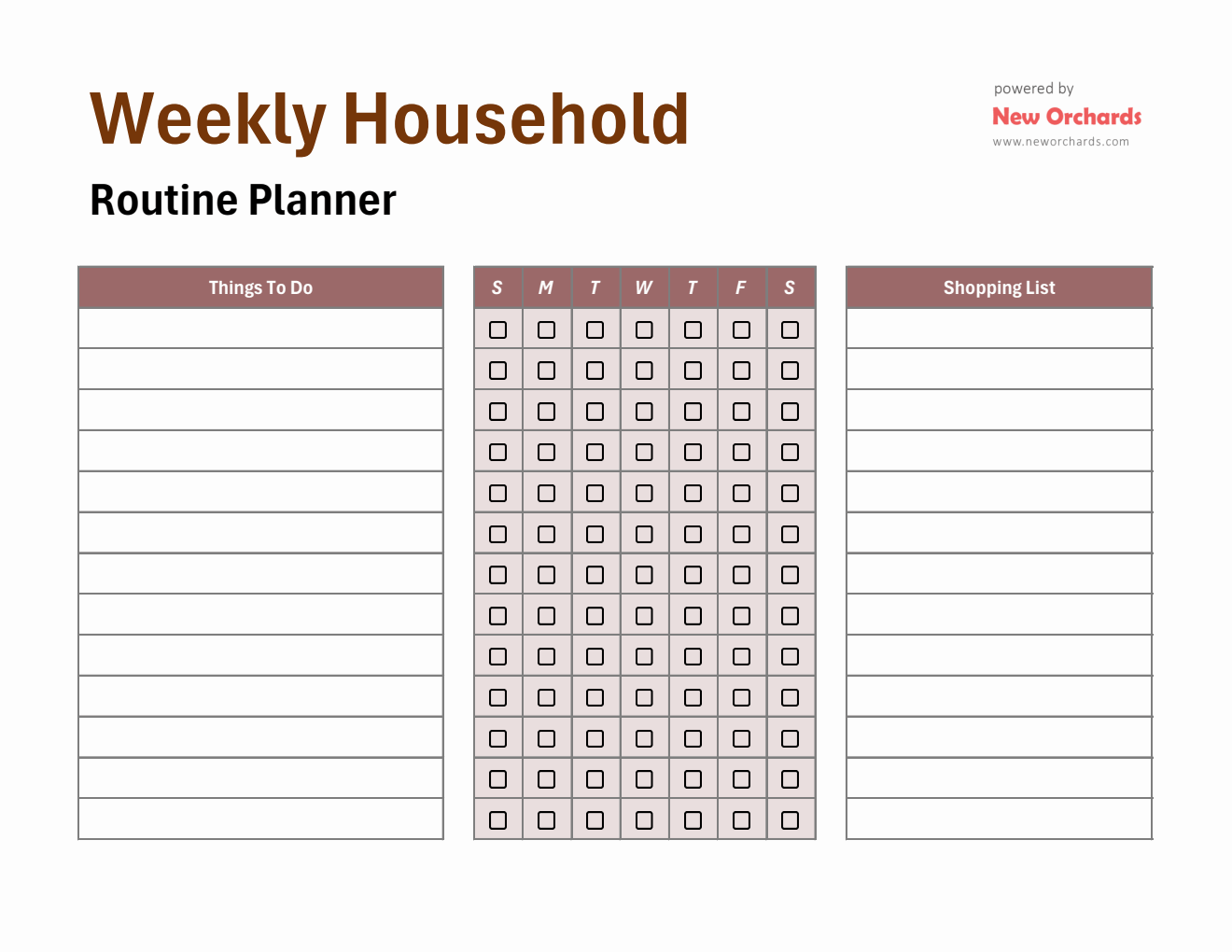 Weekly Household Routine Planner Template (Excel)