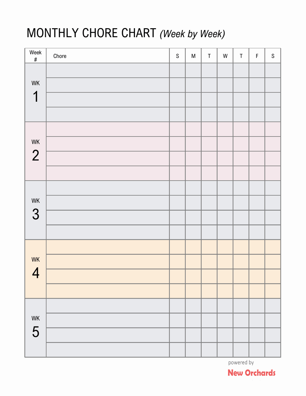 Monthly Chore Chart Template (Excel)
