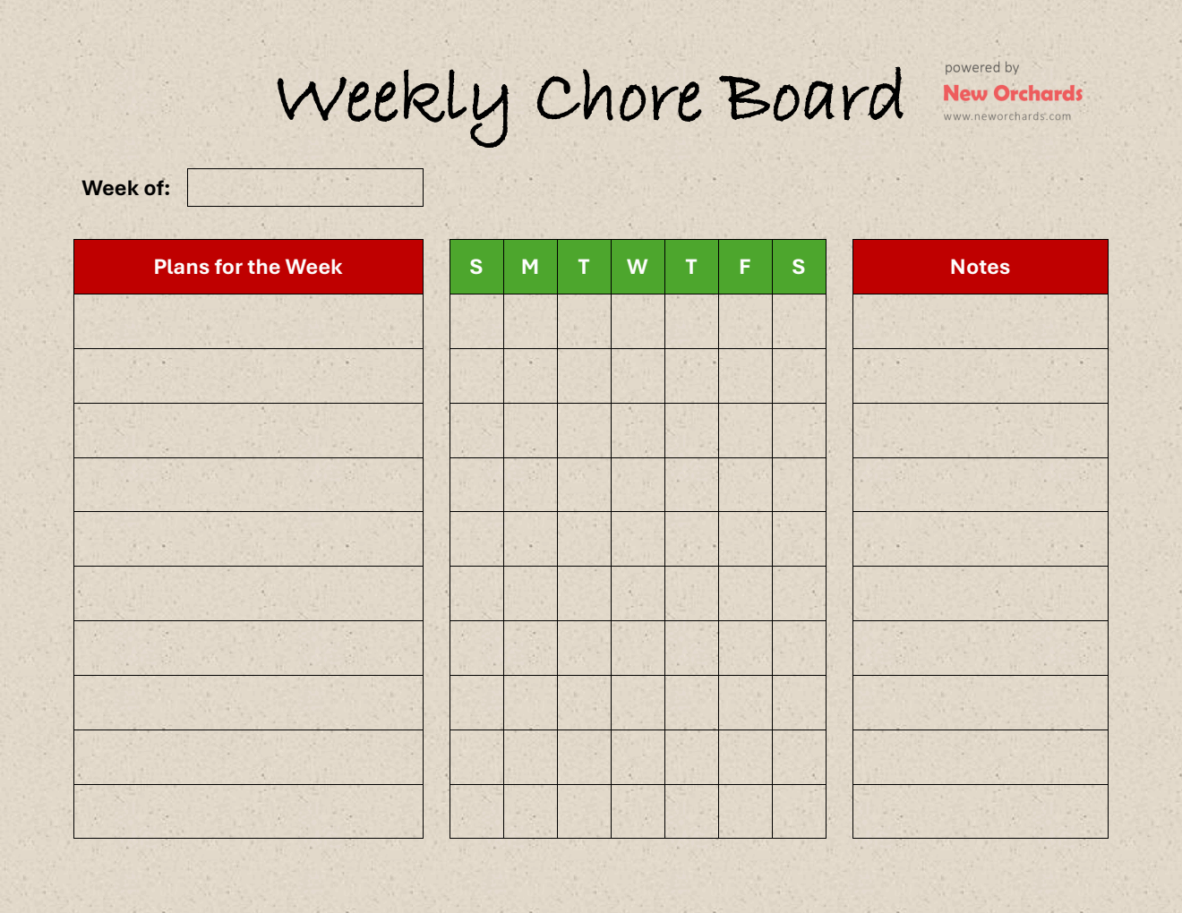 Chore Board Template (PDF)