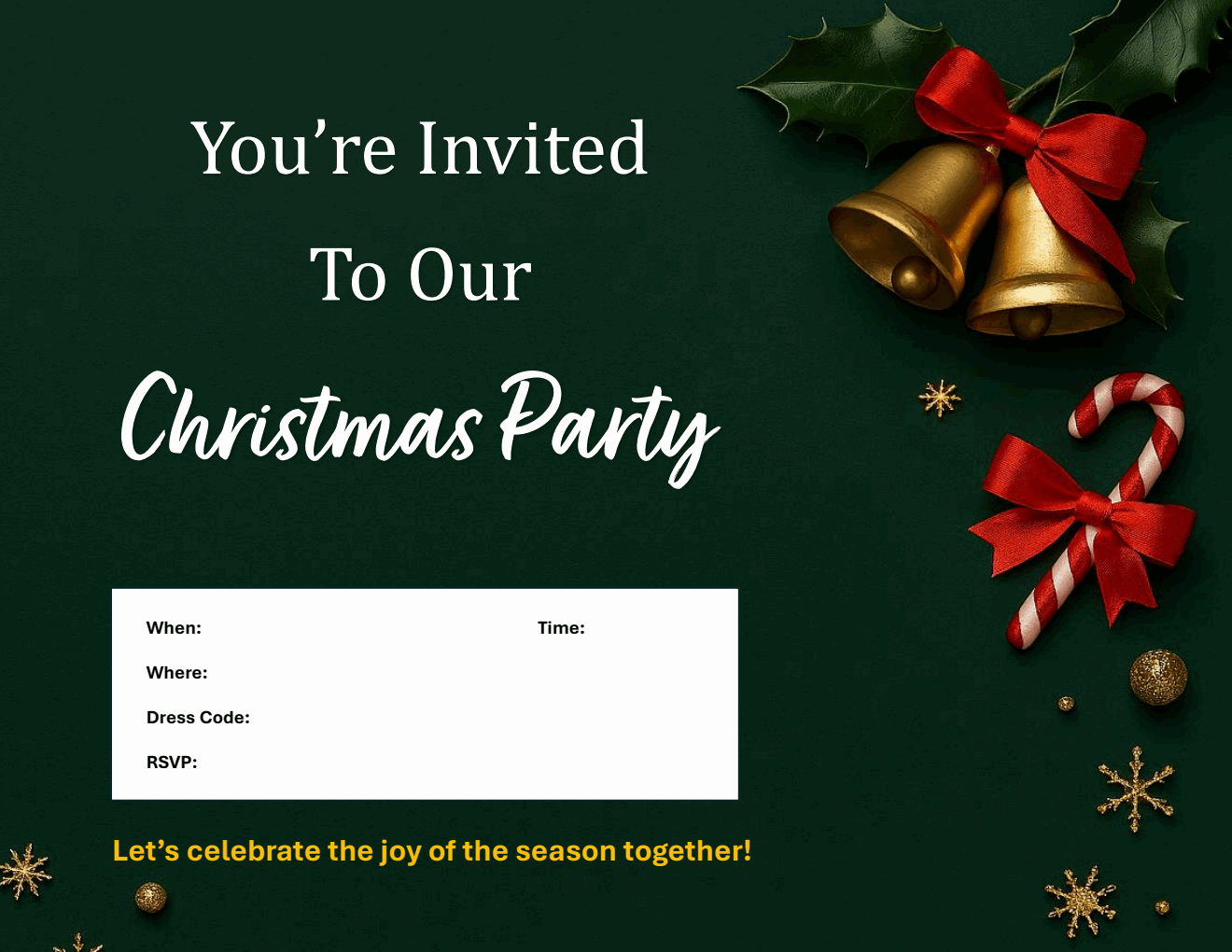 Festive Holiday Christmas Invitation Template Word