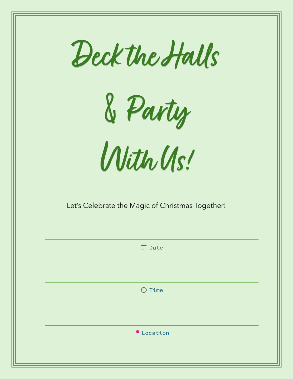 Christmas Party Invitation Template - PDF (Evergreen Cheer)