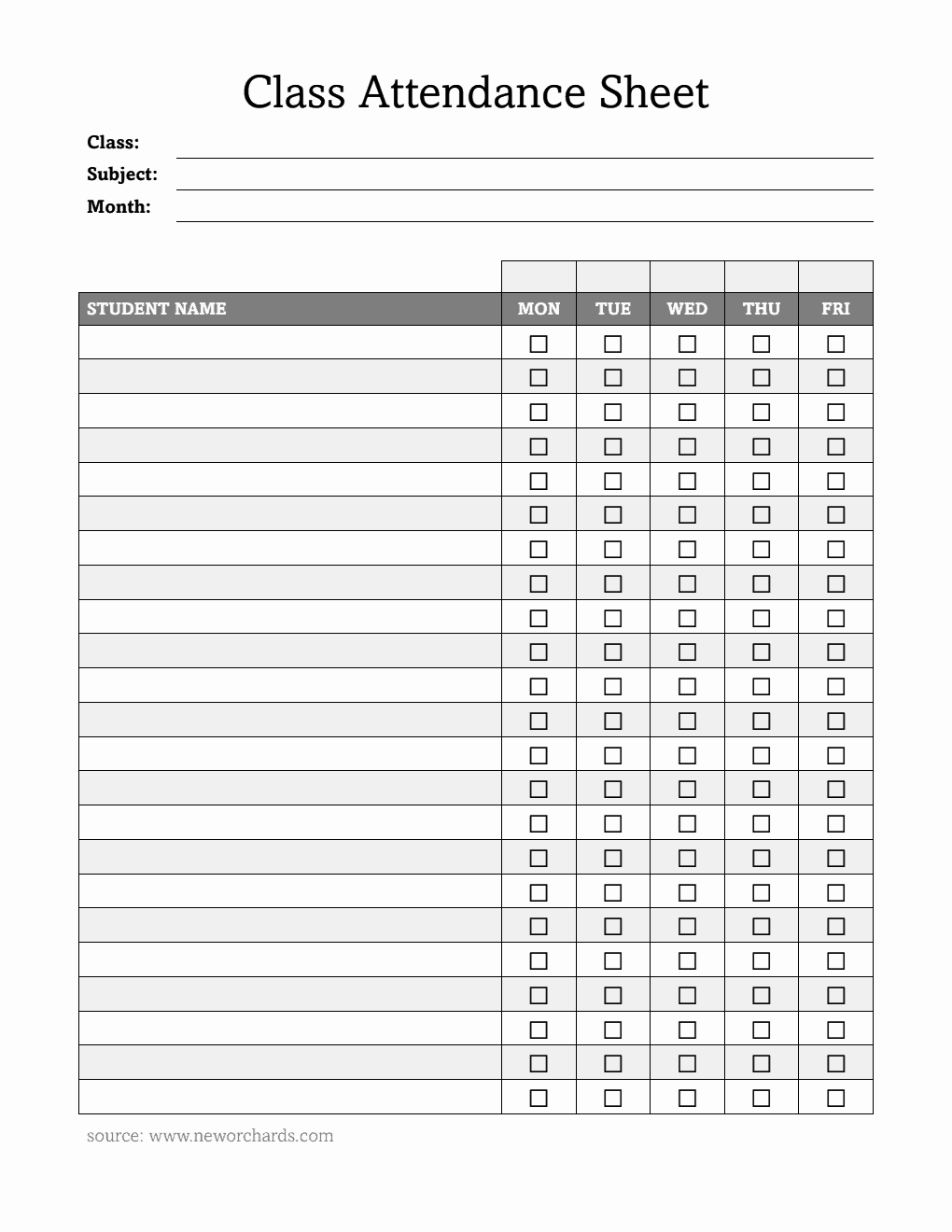Customizable Weekly Class Attendance Sheet | Free Download in Word