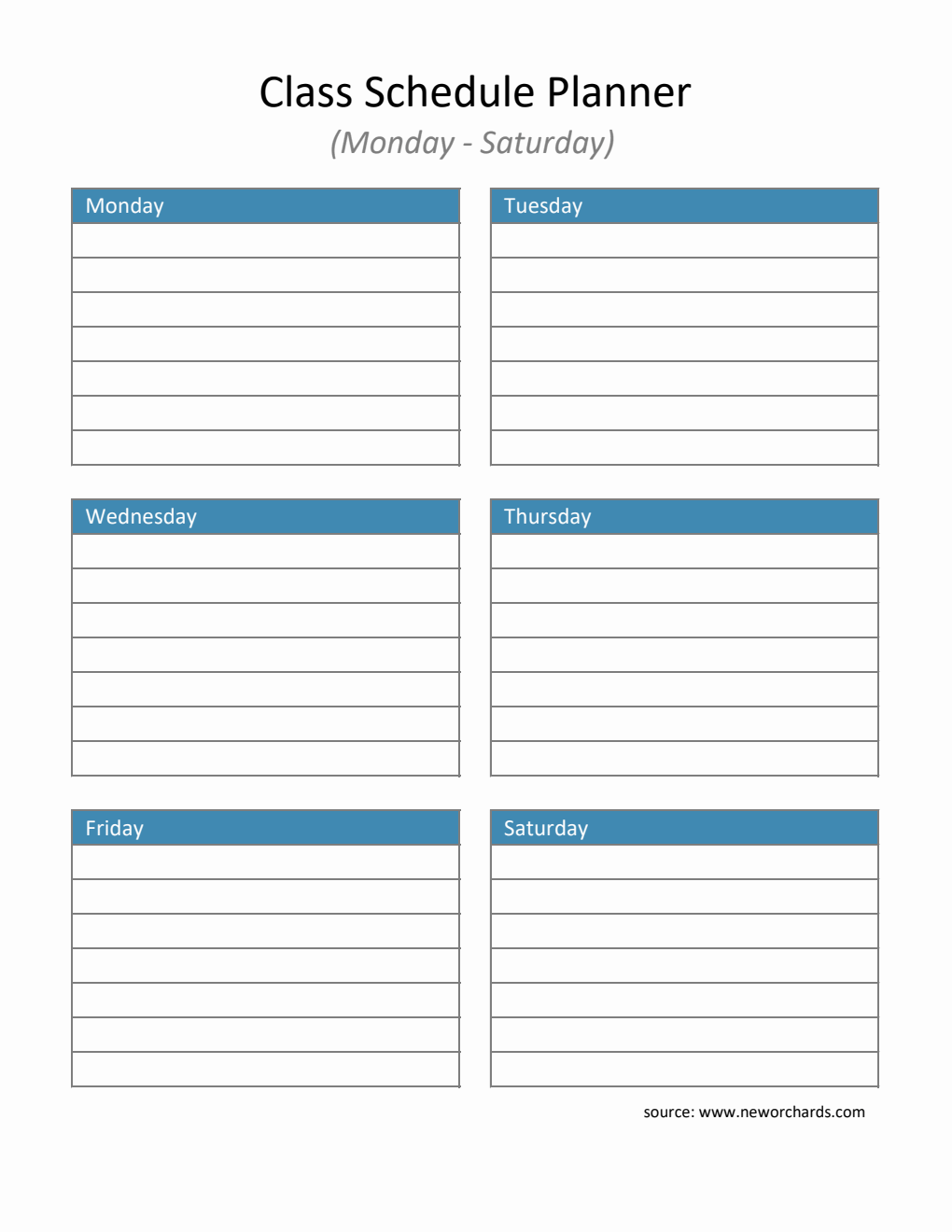 Excel Class Schedule Planner (Monday–Saturday) | Editable Weekly Organizer