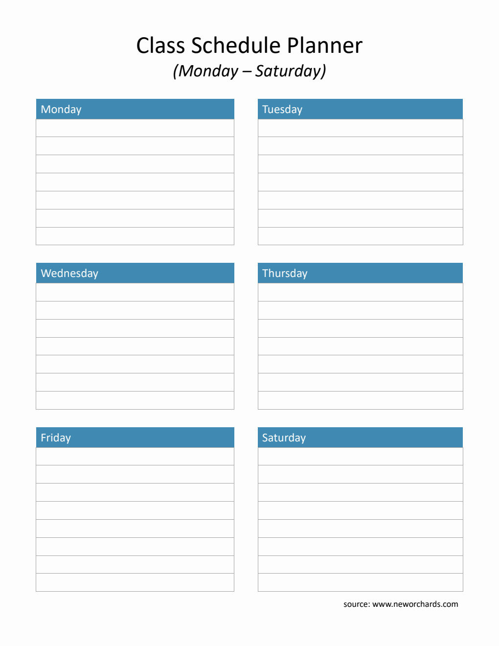 Word Class Schedule Planner (Monday–Saturday) | Editable Weekly Organizer