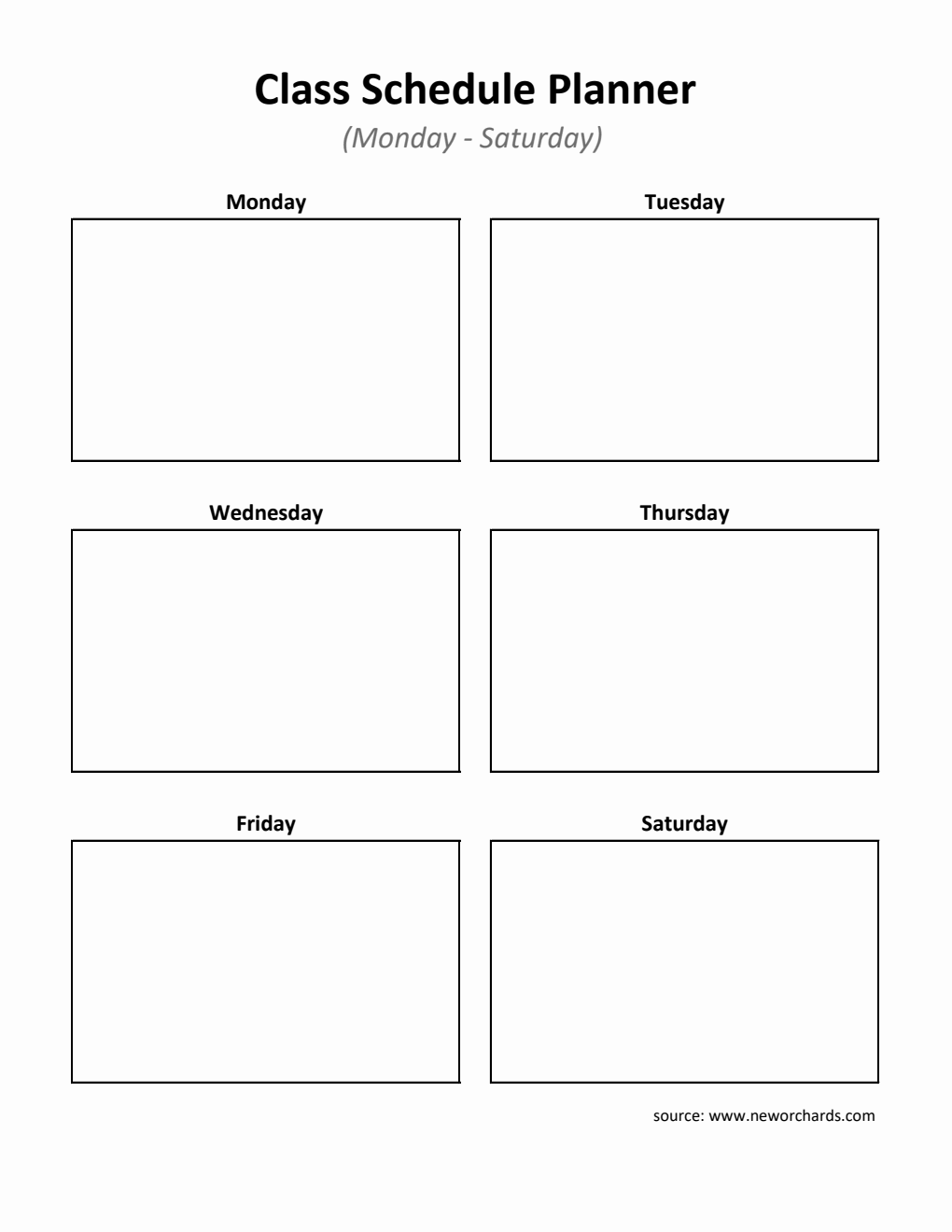 Excel Class Schedule Planner (Monday–Saturday) | Printable Weekly Organizer