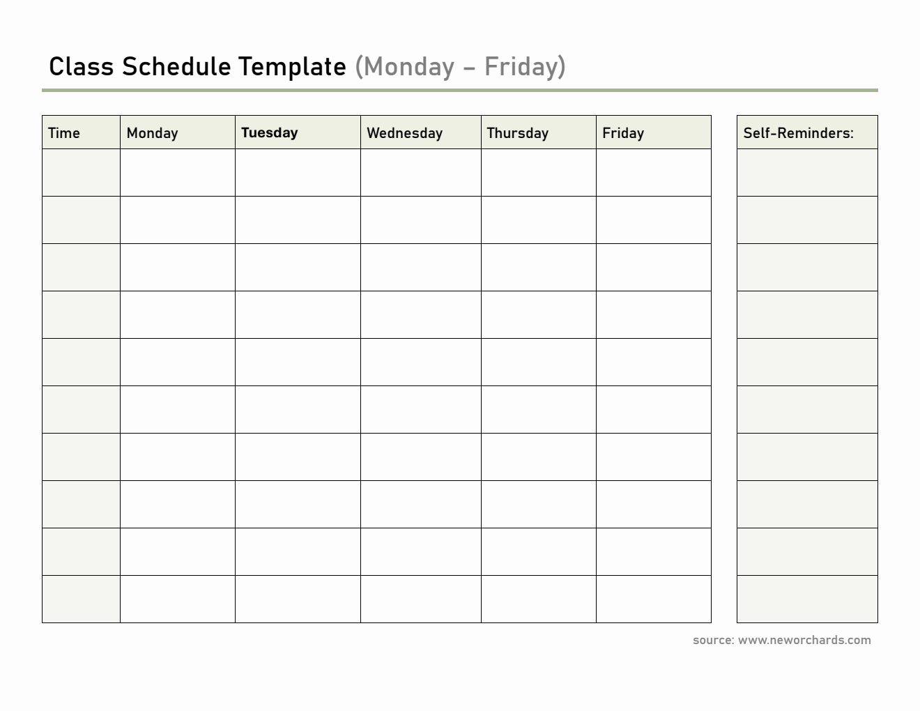 Printable Class Schedule Template (Monday–Friday) | Free PDF Download
