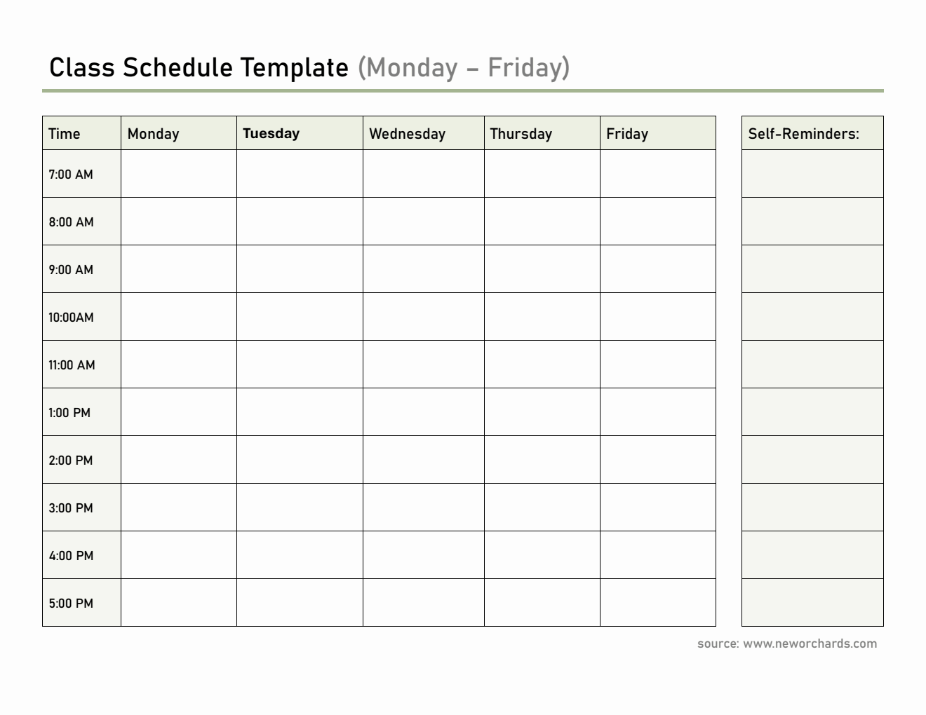 Printable Class Schedule Template (Monday–Friday) | Free Word Download