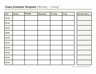Printable Class Schedule Template (Monday–Friday) | Free Word Download