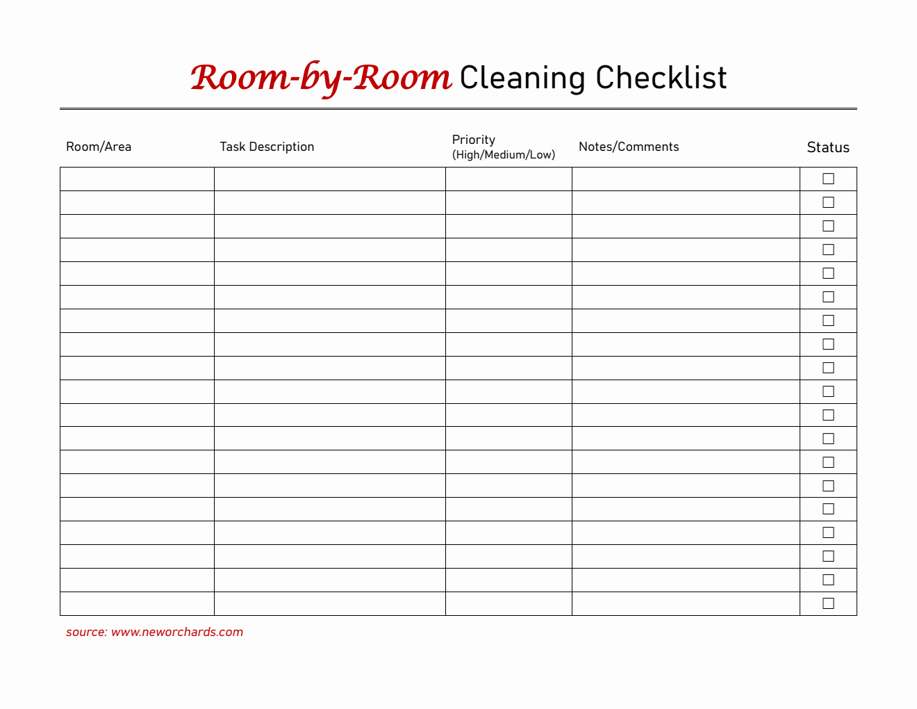 Free Word Cleaning Checklist Template (Room-by-Room)