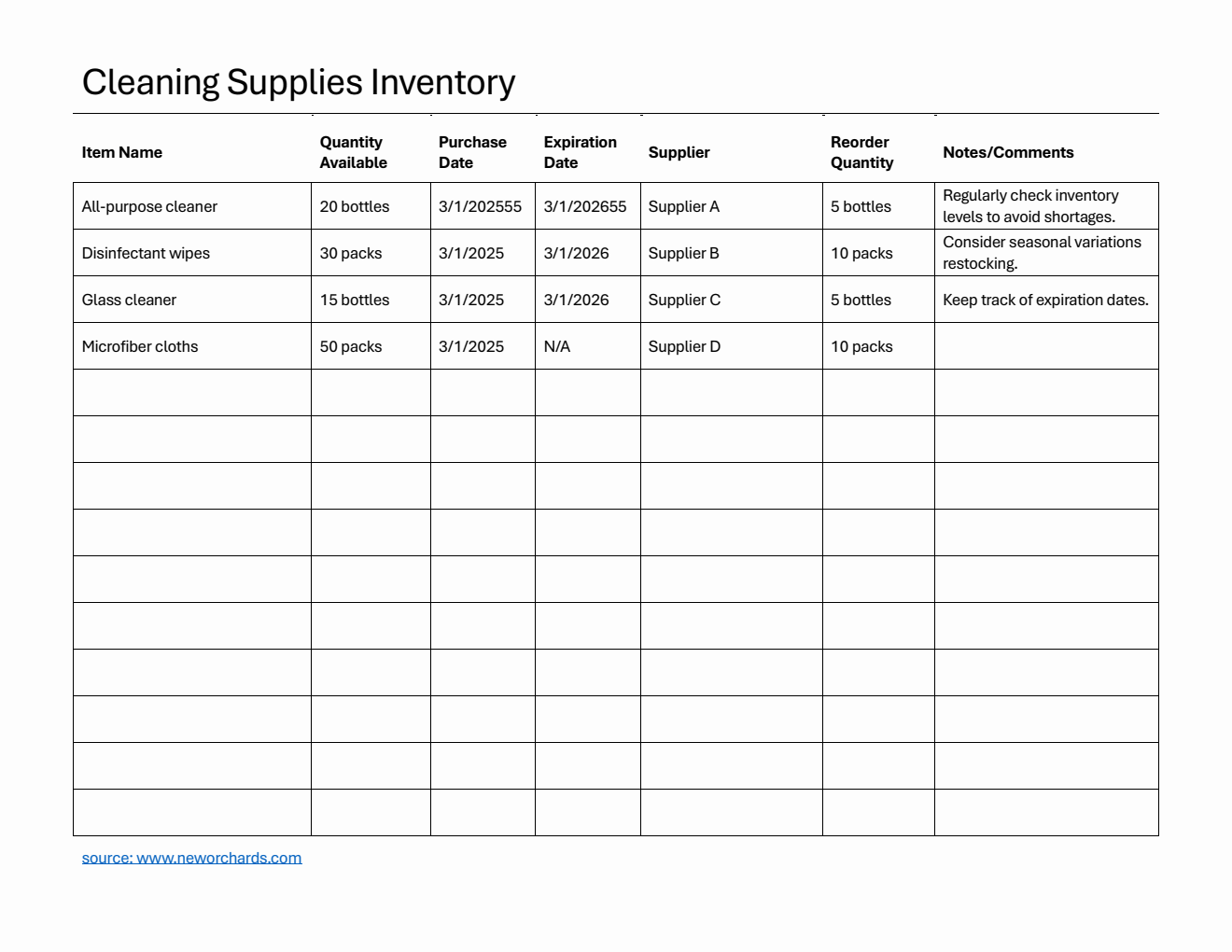 Free Printable Supplies Inventory Template (Word)