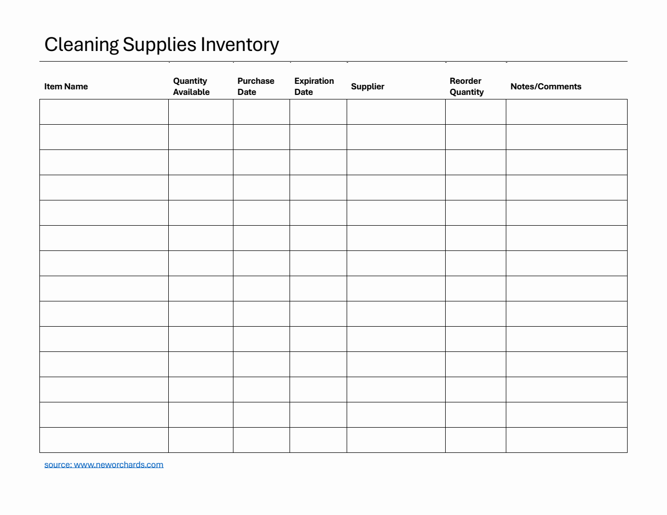 Free Printable Supplies Inventory Template (PDF)