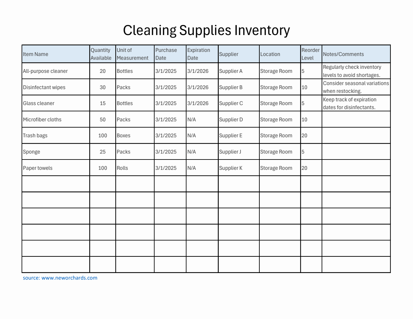 Free Customizable Supplies Inventory Template (Excel)