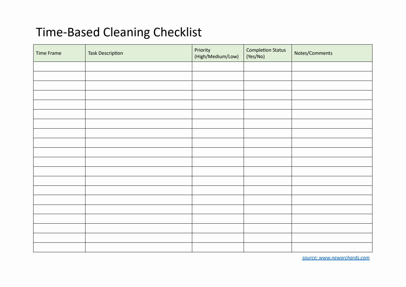 Free Cleaning Timetable Template in PDF