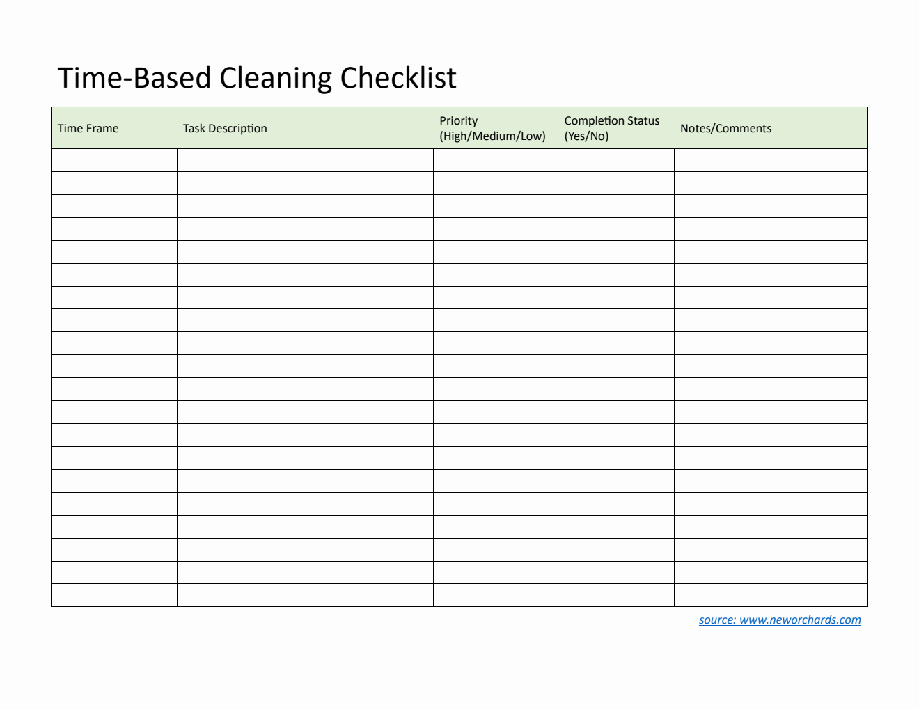 Free Cleaning Timetable Template in Word
