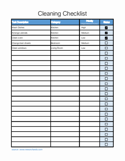 Free Excel Cleaning To-Do Template