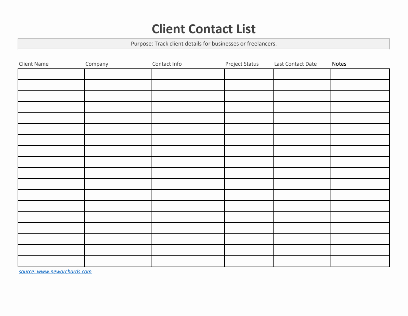 Printable Client Contact List Template (Excel)