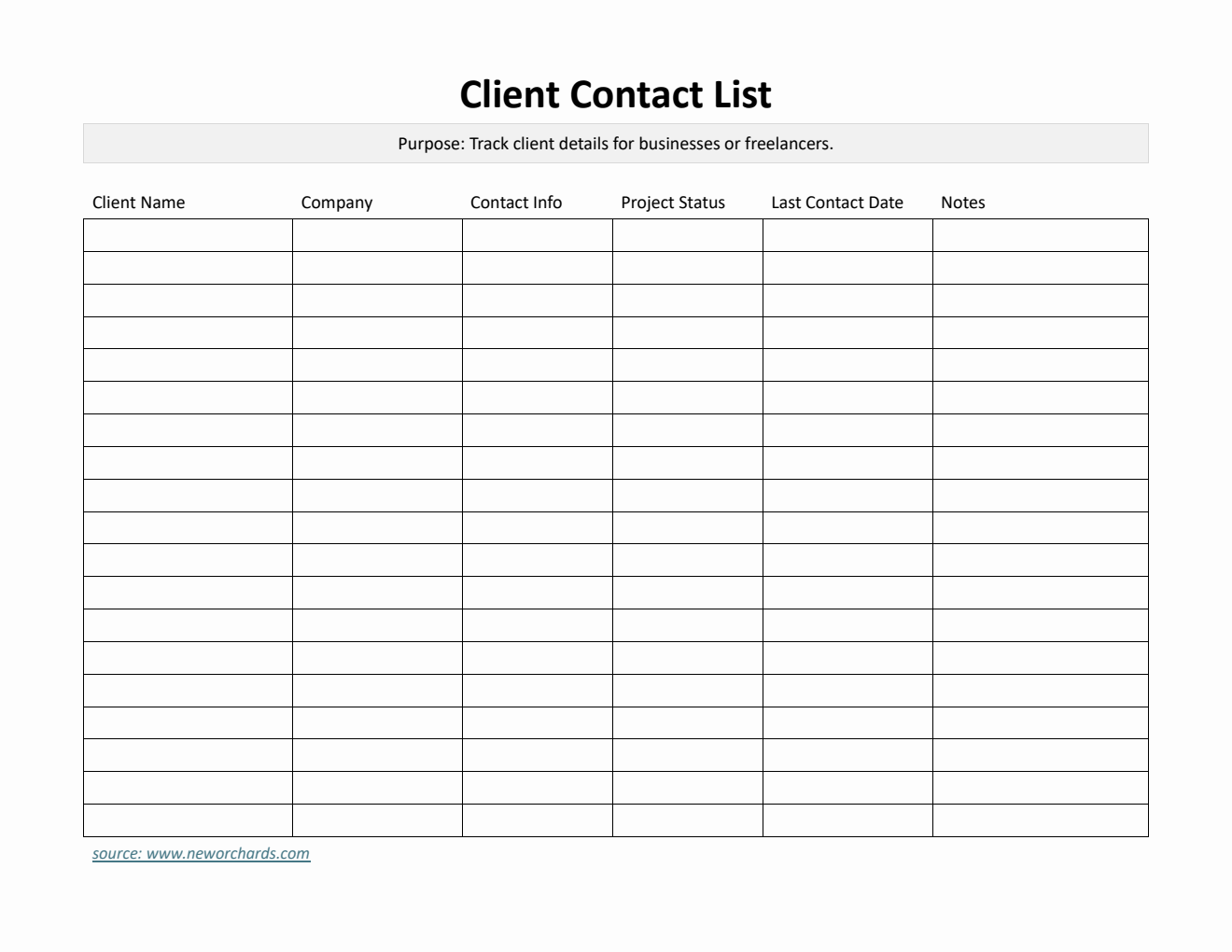 Printable Client Contact List Template (Word)