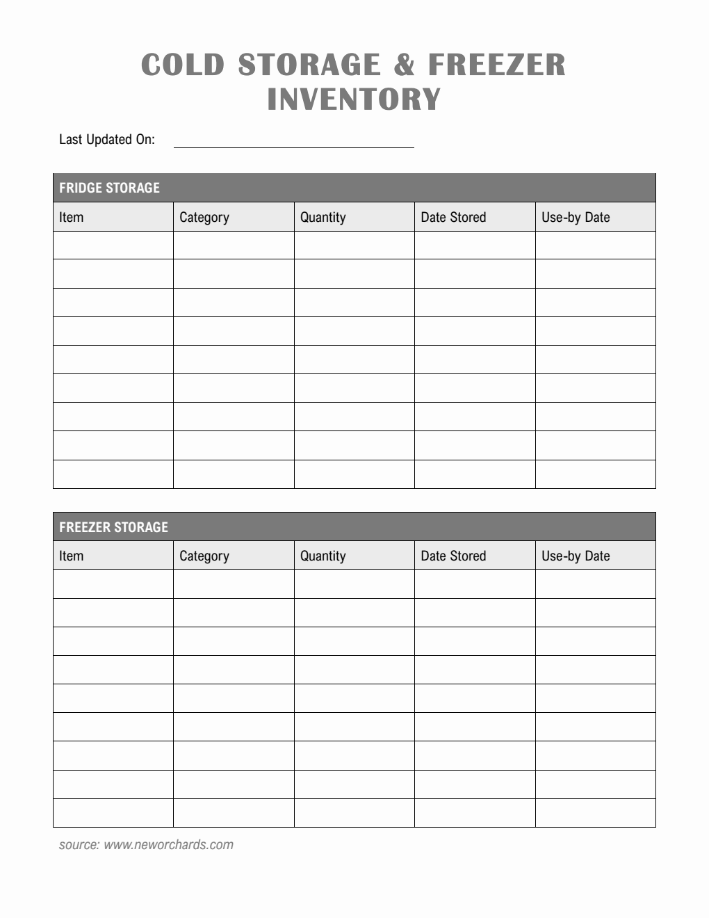 Basic Cold Storage & Freezer Inventory Template | Free PDF Download