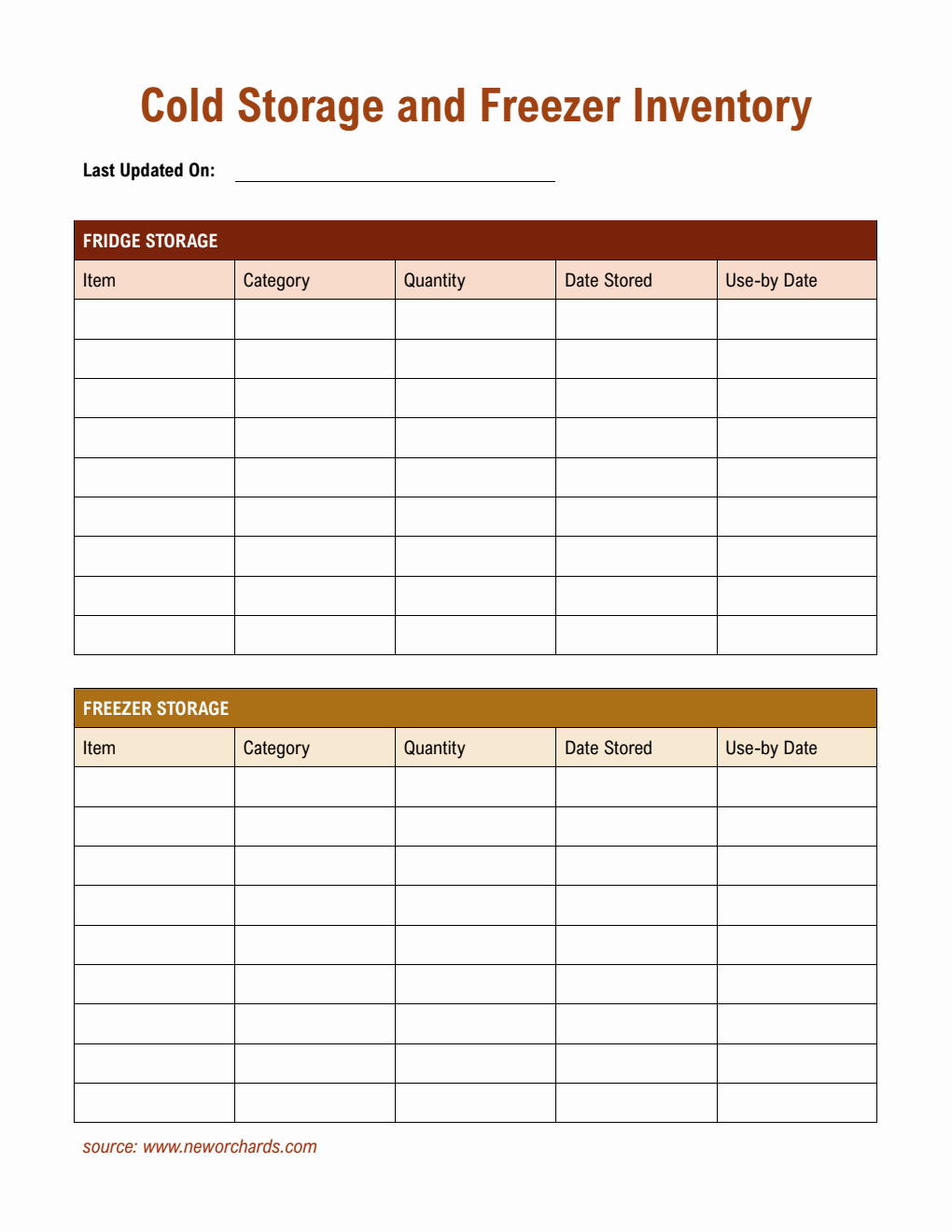 Simple Cold Storage & Freezer Inventory Template | Free PDF Download