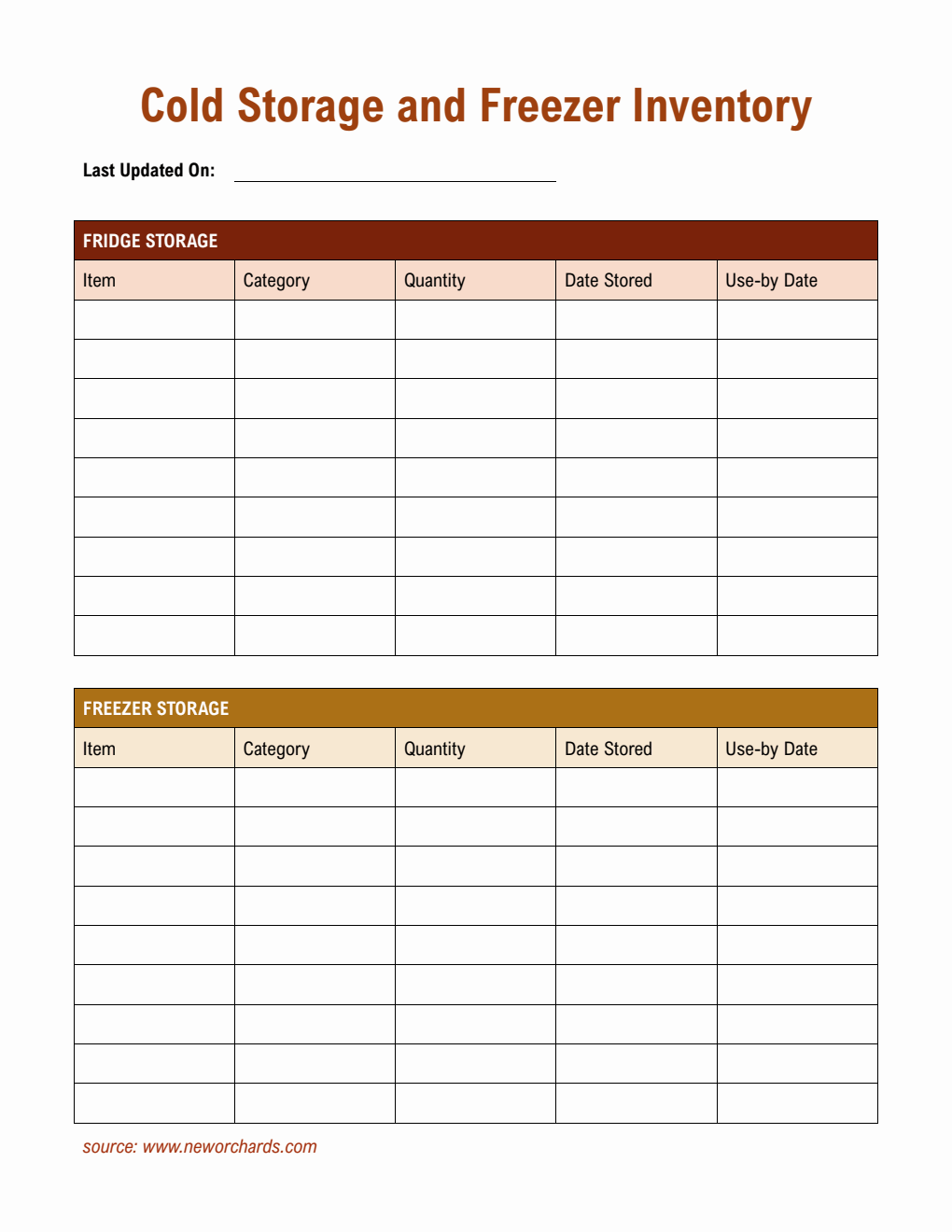 Simple Cold Storage & Freezer Inventory Template | Free Word Download
