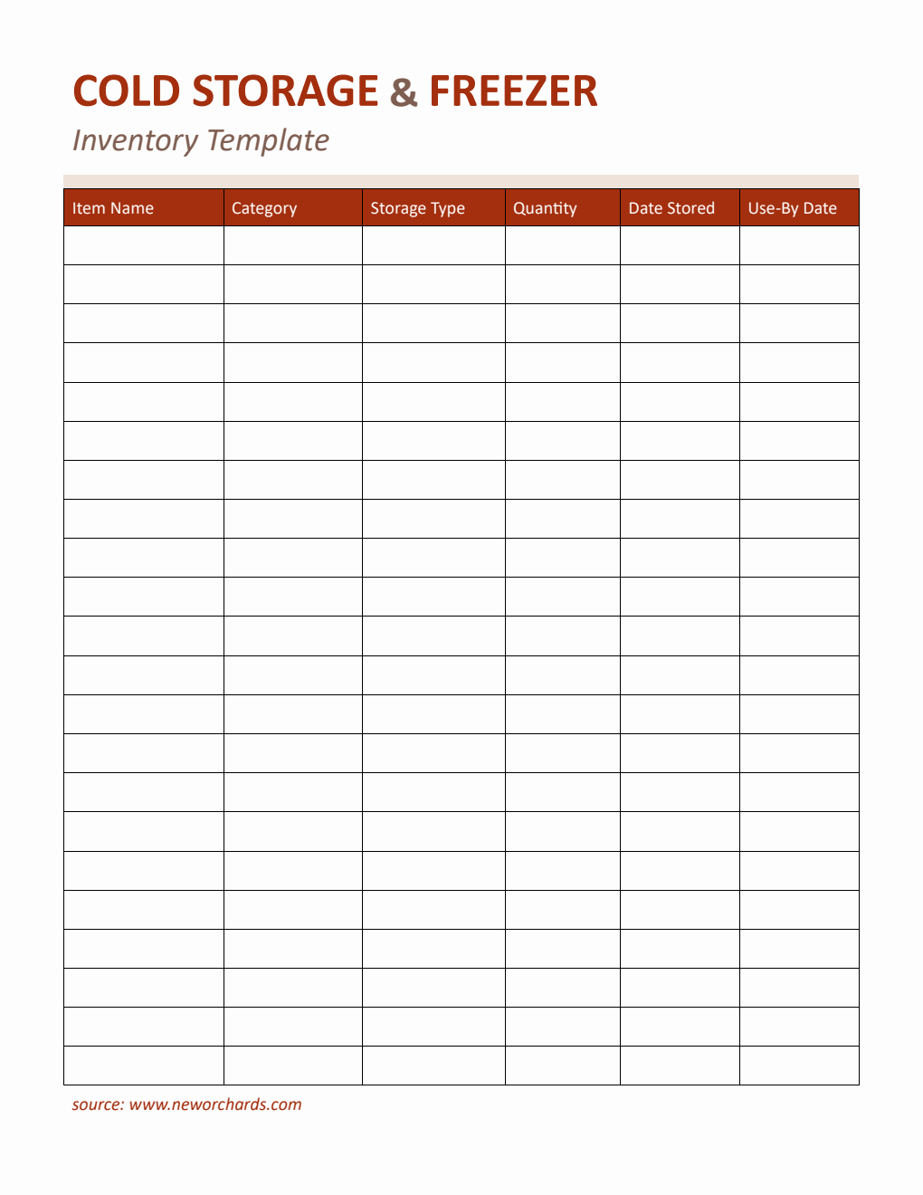 Red Cold Storage & Freezer Inventory Template | Free PDF Download
