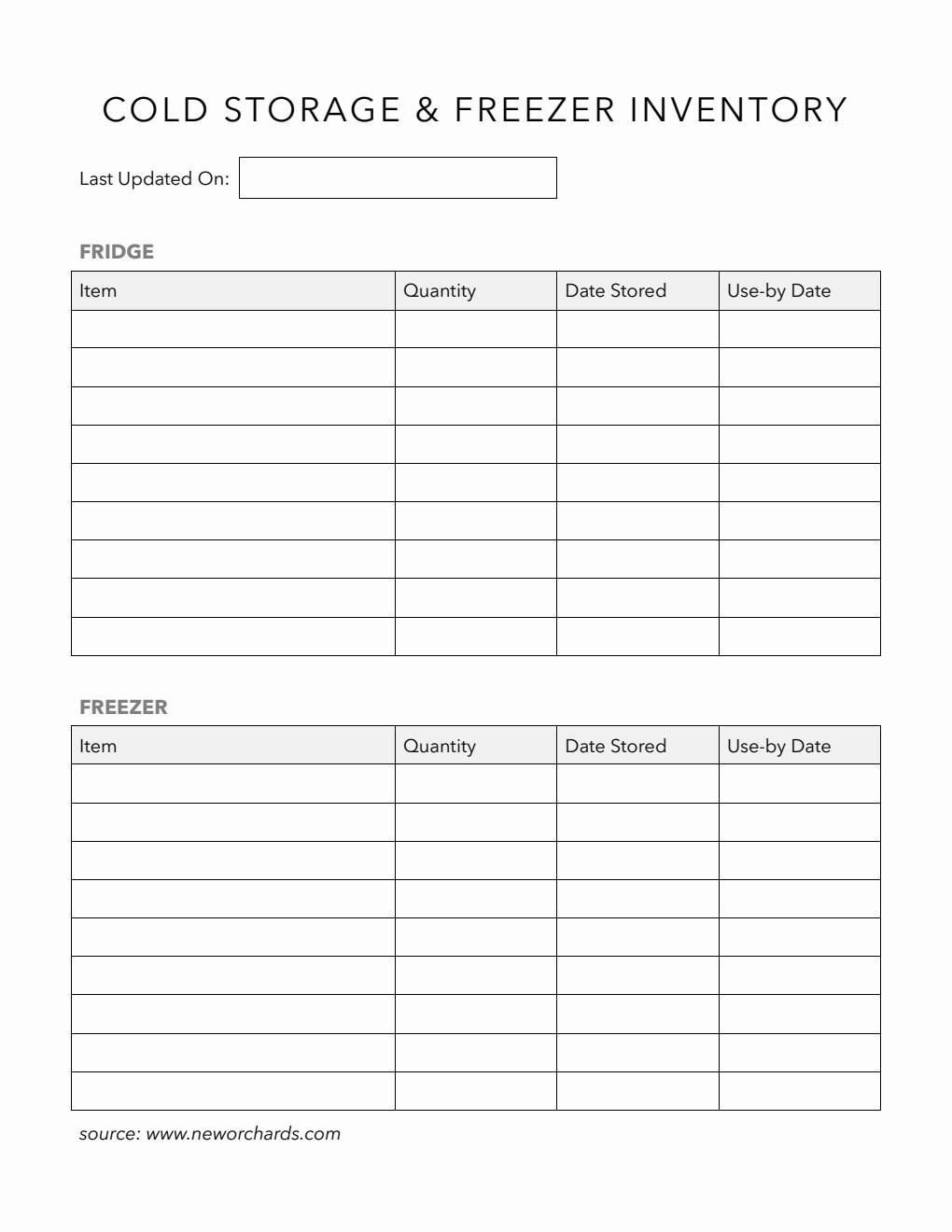 Minimalist Cold Storage & Freezer Inventory Template | Free PDF Download