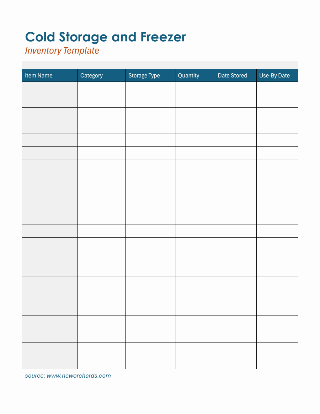 Blue Cold Storage & Freezer Inventory Template | Free PDF Download