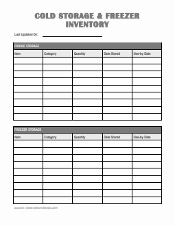Basic Cold Storage & Freezer Inventory Template | Free Word Download