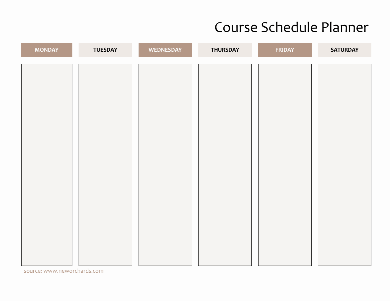 Course Schedule Planner Customizable in Word