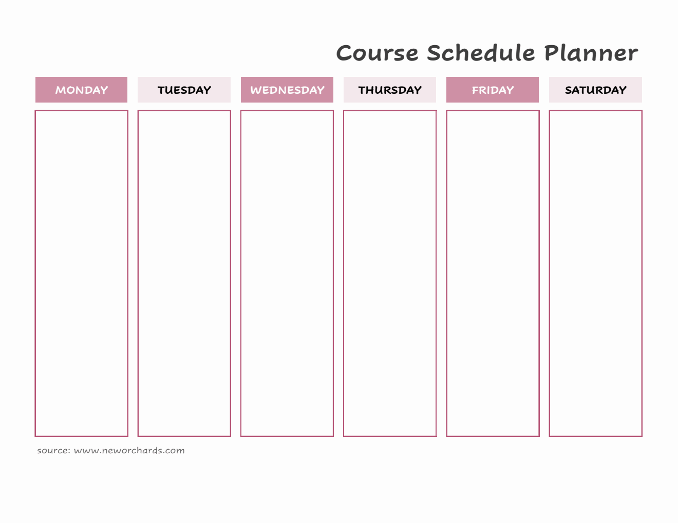 Course Schedule Planner Customizable in Excel