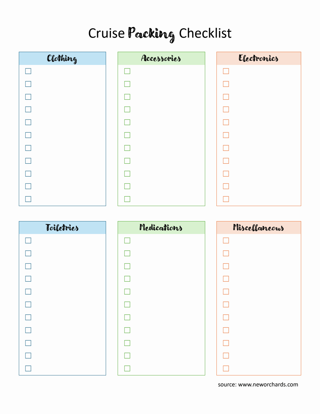 Free Cruise Packing Checklist Editable in Word