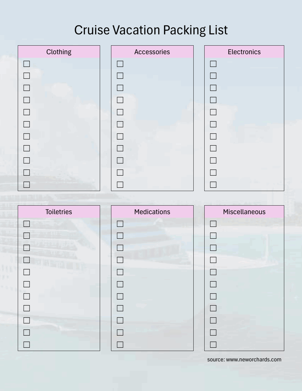Free Cruise Packing Checklist Downloadable in Word