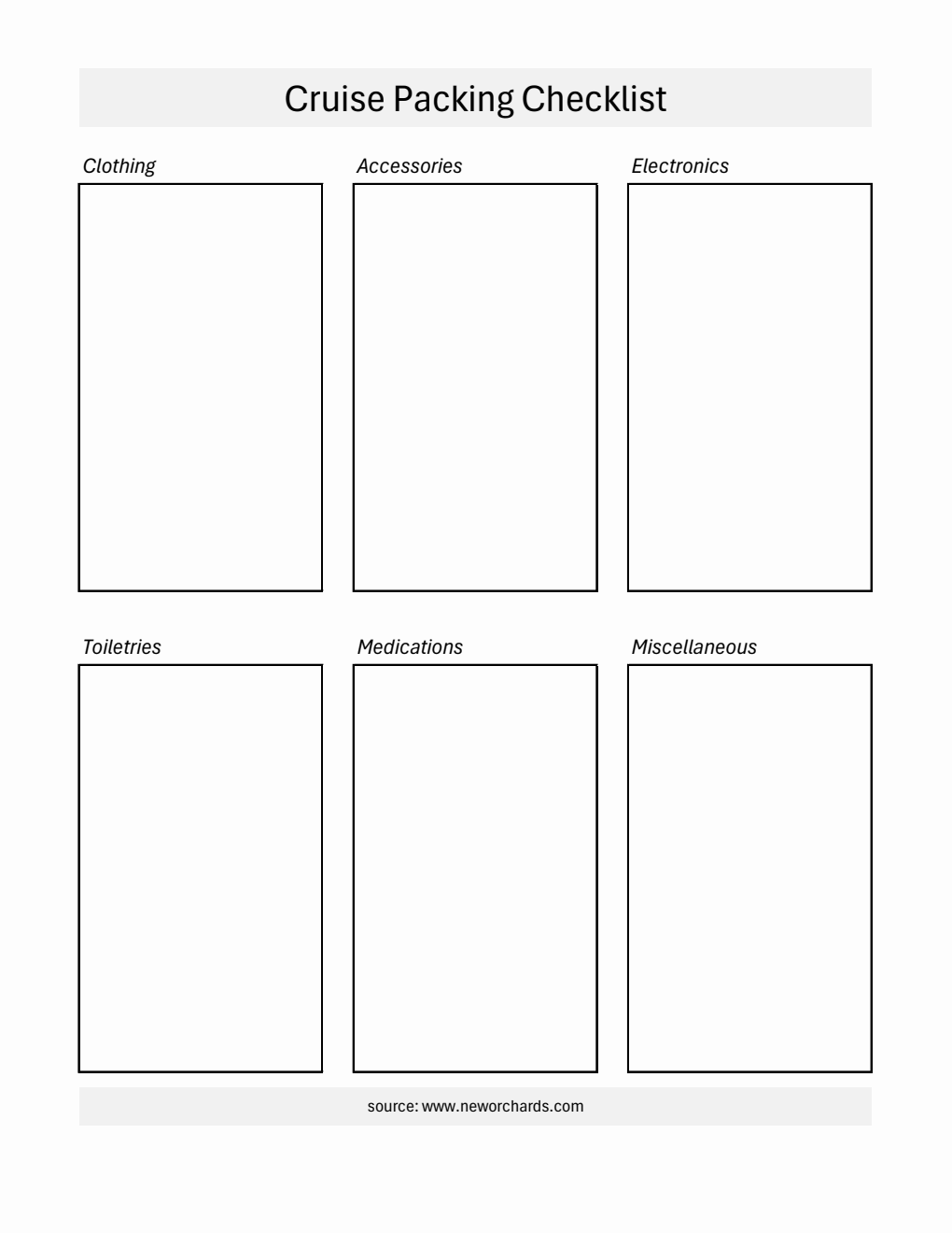 Free Cruise Packing Checklist Printable in Excel