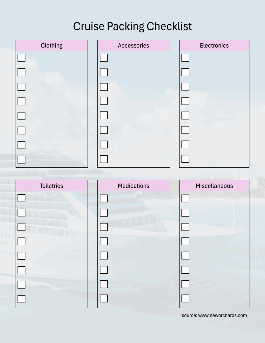Free Cruise Packing Checklist Downloadable in PDF