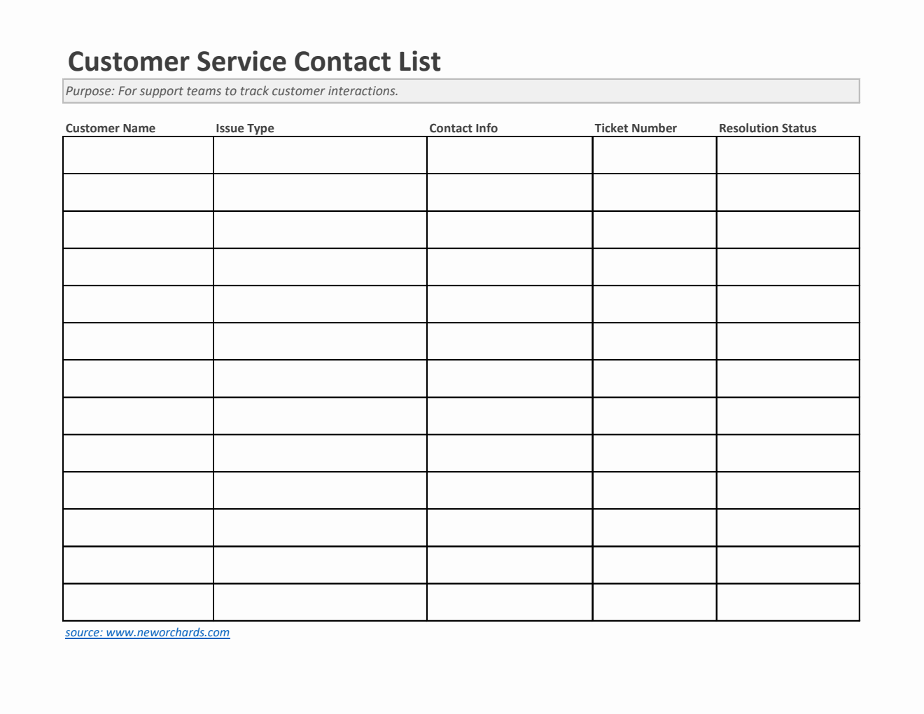 Customer Service Contact List Template (Excel)