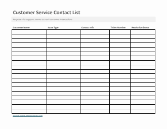 Customer Service Contact List Template (Word)