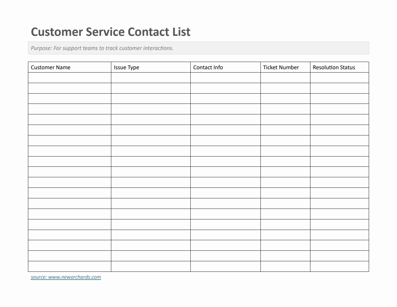 Customer Service Contact List Template (PDF)