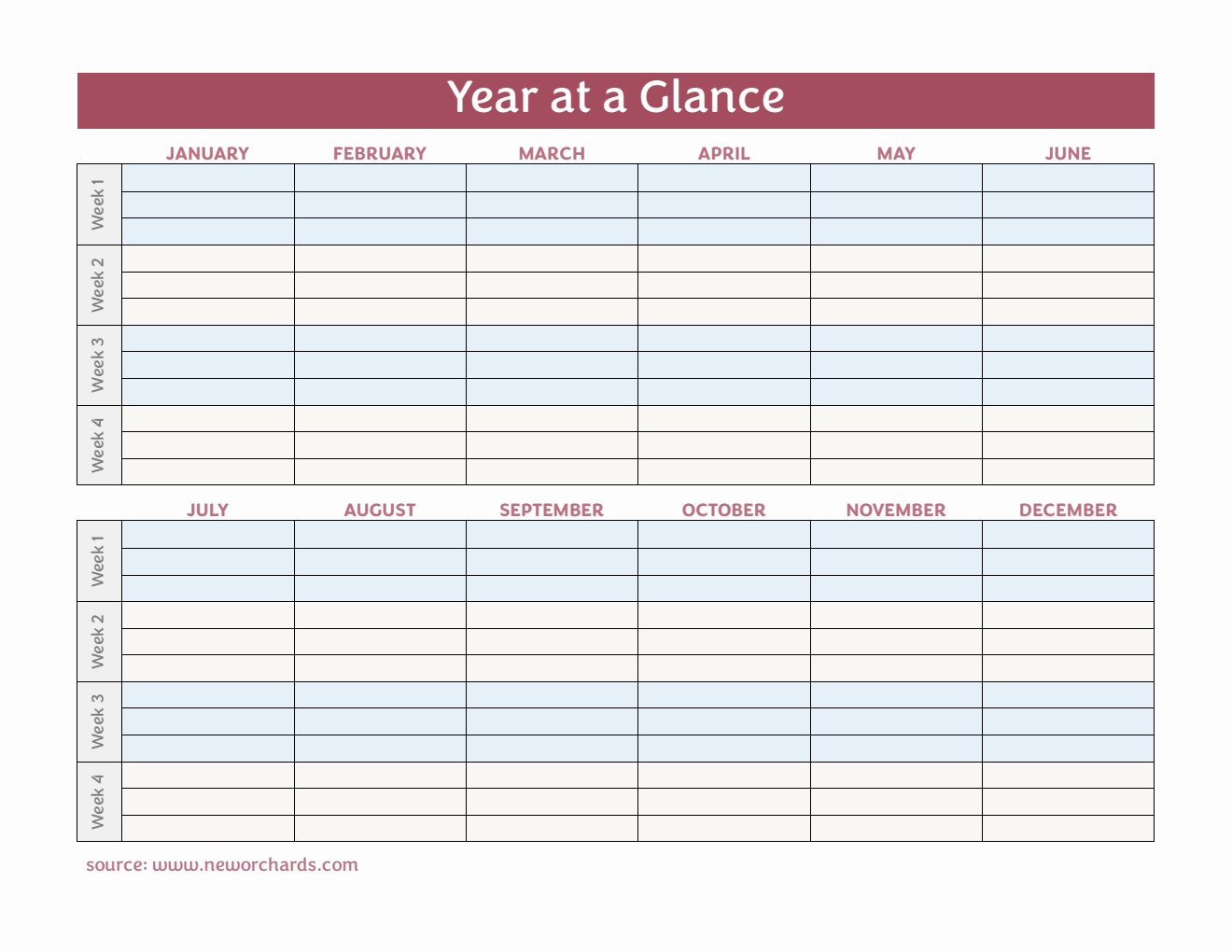 Year-at-a-Glance Template | 100% Customizable in PDF